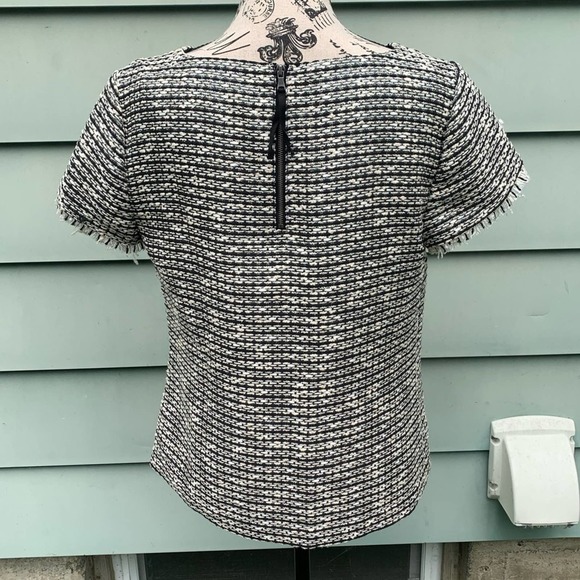 Talbots Tweed short sleeve blouse with fringe sleeves and a zipper in the back - Picture 2 of 9